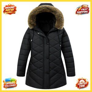 Plus Size Down Parka Puffer Coat, Detachable Hood, Waterproof Windproof Winter
